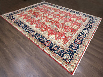 Tribal Heriz hand-knotted wool rug in Red & Navy Blue, 12' x 14'11" — SKU O010299 (view 3)