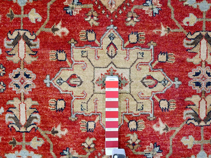 Tribal Heriz hand-knotted wool rug in Red & Navy Blue, 12' x 14'11" — SKU O010299 (view 7)