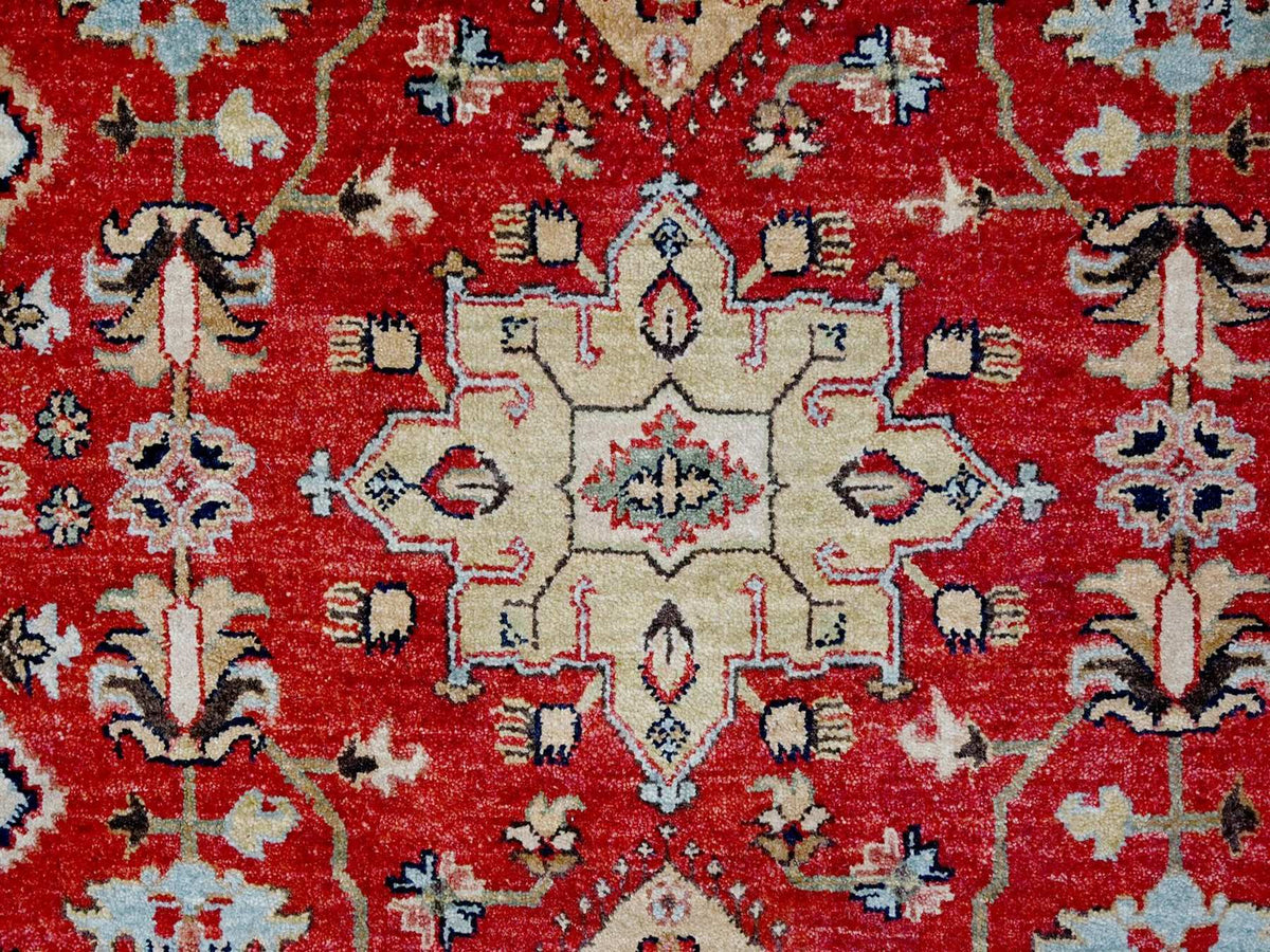 Tribal Heriz hand-knotted wool rug in Red & Navy Blue, 12' x 14'11" — SKU O010299 (view 8)
