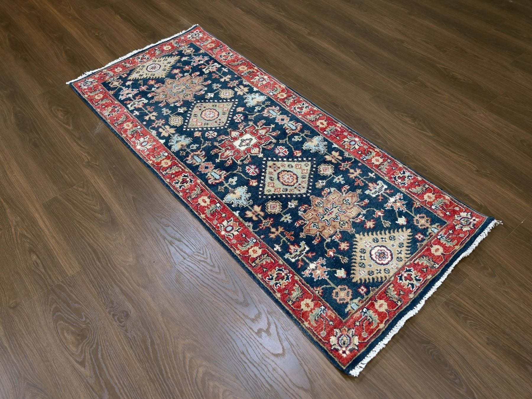 Blue 2'7" x 5'11" Heriz Hand knotted Wool Rug - Sku: O010300