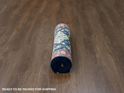 Blue 2'7" x 5'11" Heriz Hand knotted Wool Rug - Sku: O010300