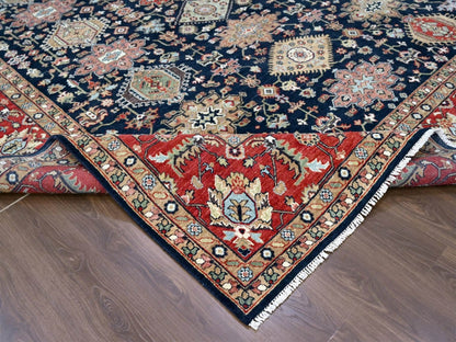 Blue 10'1" x 13'10" Heriz Hand knotted Wool Rug - Sku: O010303