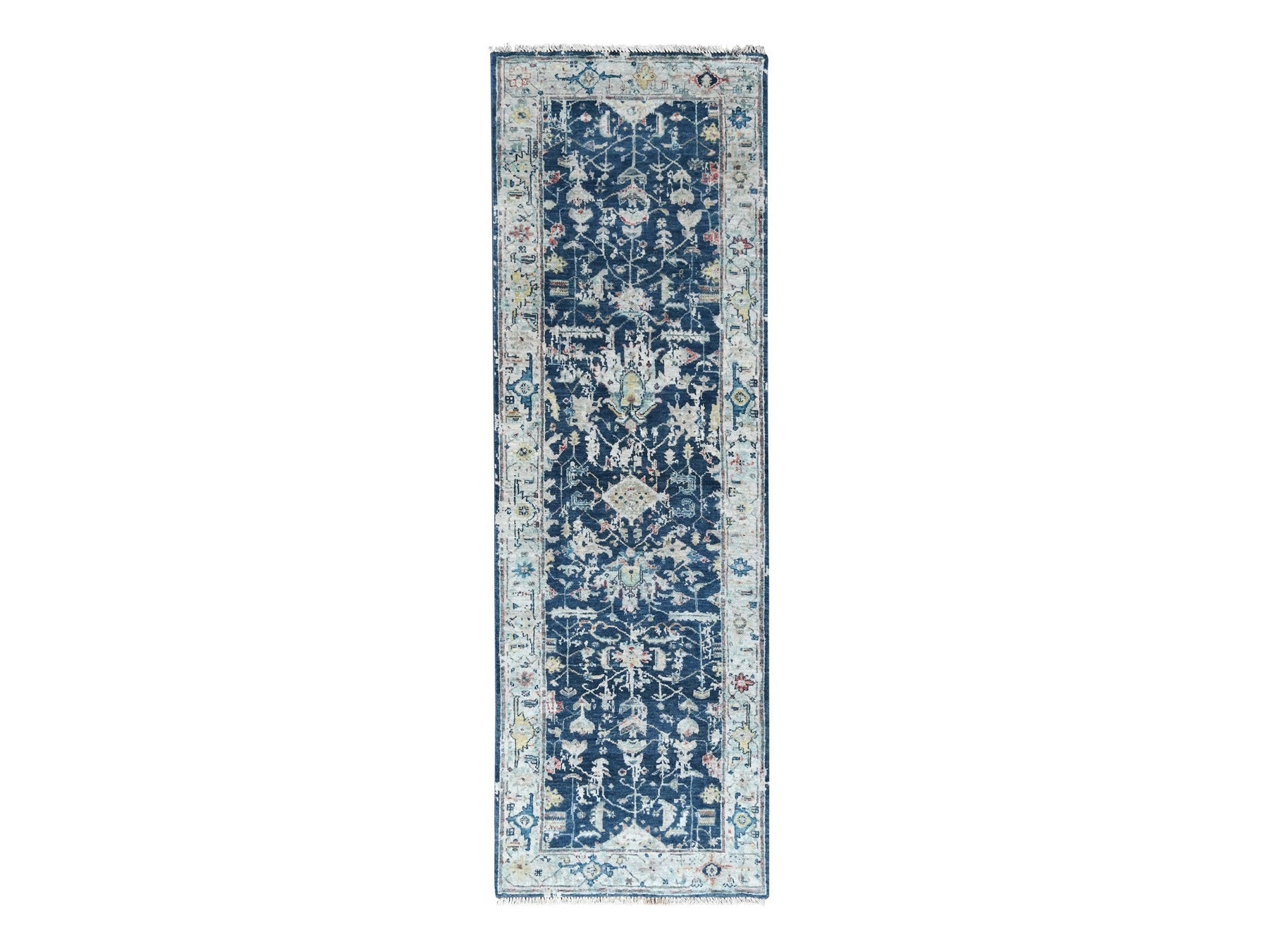Blue 2'7" x 7'11" Heriz Hand knotted Wool Rug - Sku: O010313