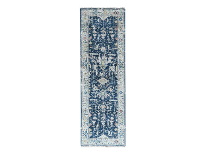 Blue 2'7" x 7'11" Heriz Hand knotted Wool Rug - Sku: O010313