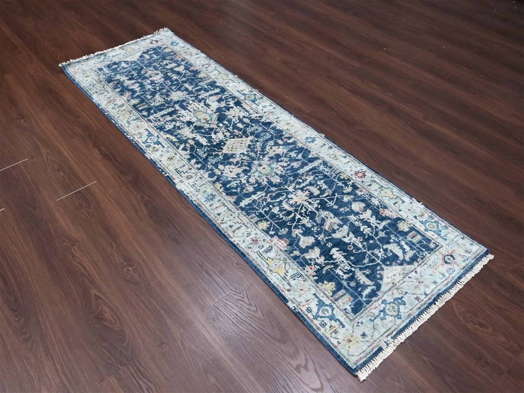 Blue 2'7" x 7'11" Heriz Hand knotted Wool Rug - Sku: O010313