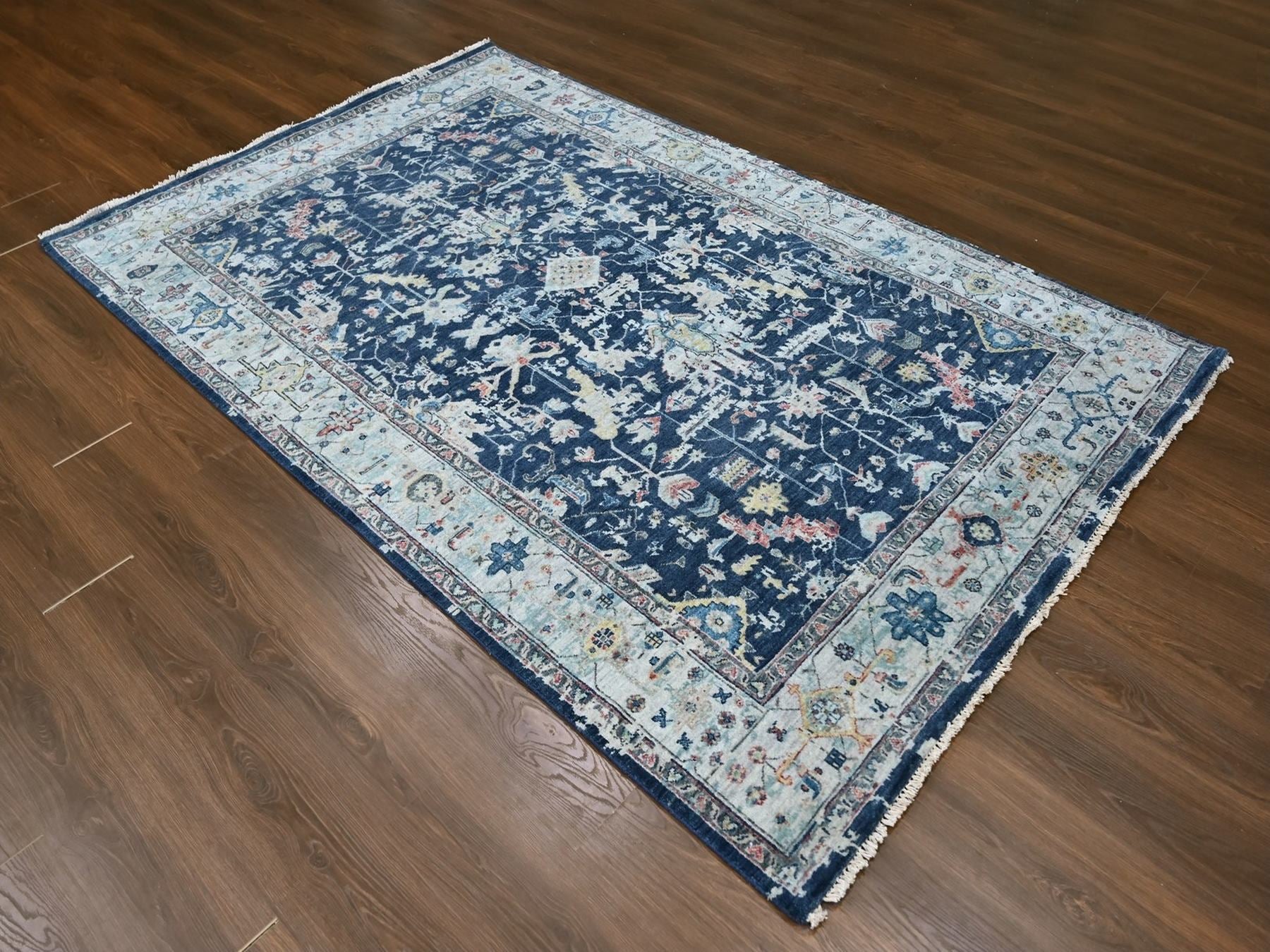 Blue 6'0" x 9'0" Heriz Hand knotted Wool Rug - Sku: O010314