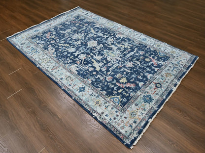 Blue 6'0" x 9'0" Heriz Hand knotted Wool Rug - Sku: O010314