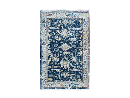 Blue 3'2" x 4'10" Heriz Hand knotted Wool Rug - Sku: O010315
