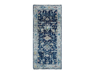 Blue 2'7" x 5'9" Heriz Hand knotted Wool Rug - Sku: O010317