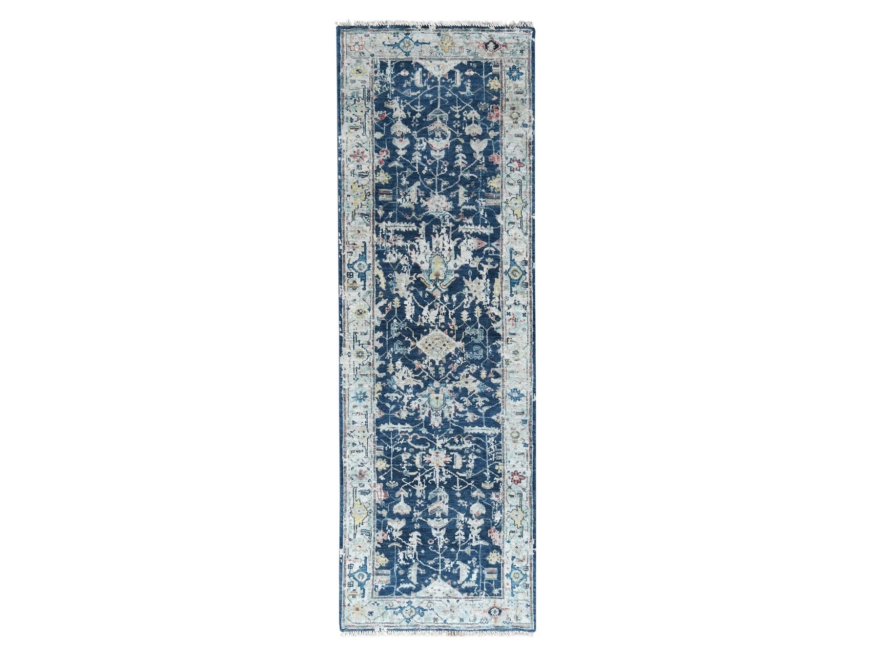 Blue 2'8" x 7'11" Heriz Hand knotted Wool Rug - Sku: O010318