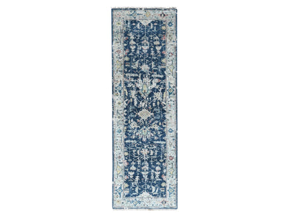Blue 2'8" x 7'11" Heriz Hand knotted Wool Rug - Sku: O010318