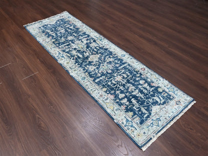 Blue 2'8" x 7'11" Heriz Hand knotted Wool Rug - Sku: O010318