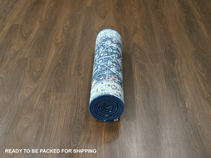 Blue 2'8" x 7'11" Heriz Hand knotted Wool Rug - Sku: O010318