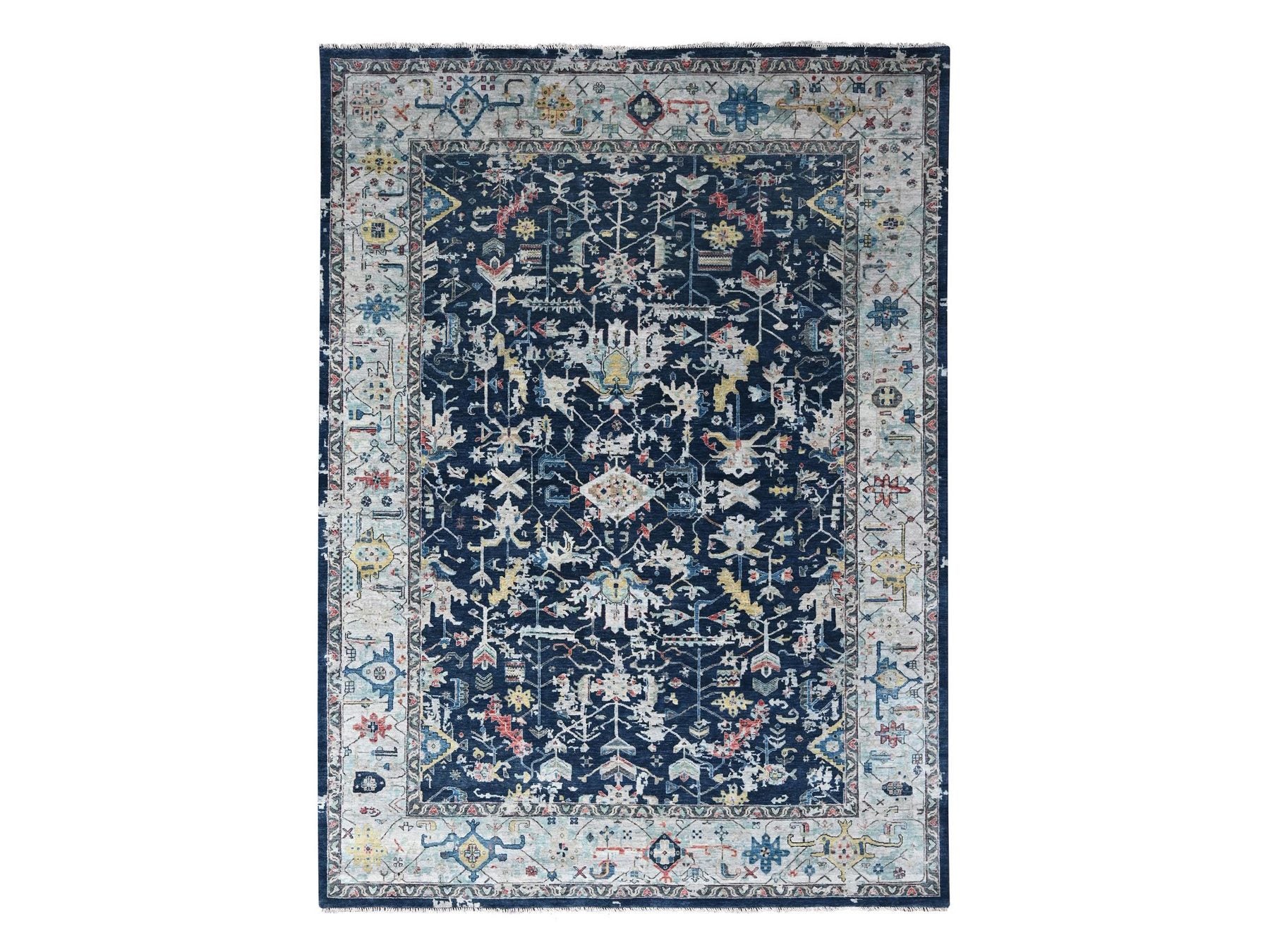 Blue 9'1" x 12'0" Heriz Hand knotted Wool Rug - Sku: O010320