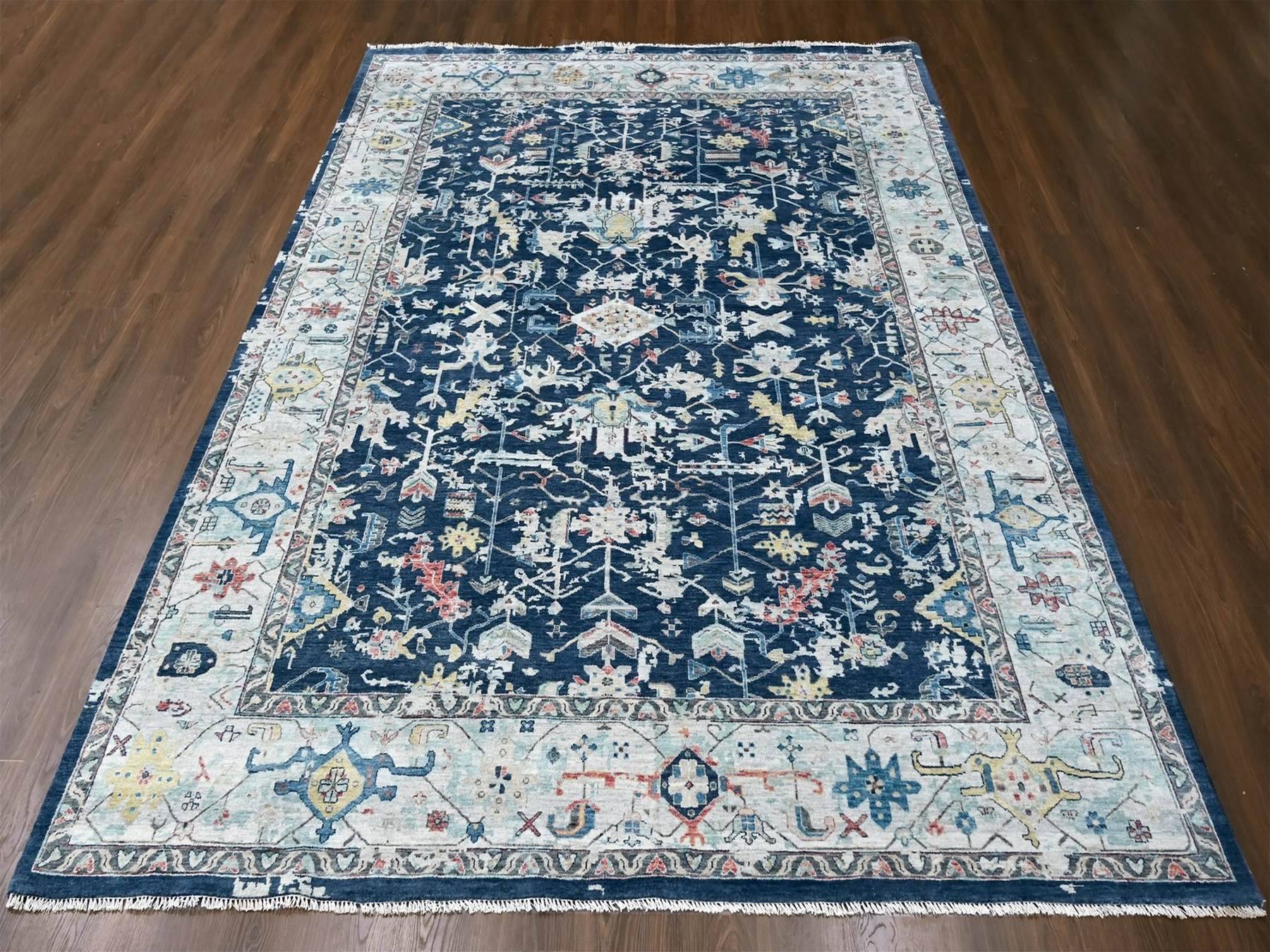 Blue 9'1" x 12'0" Heriz Hand knotted Wool Rug - Sku: O010320