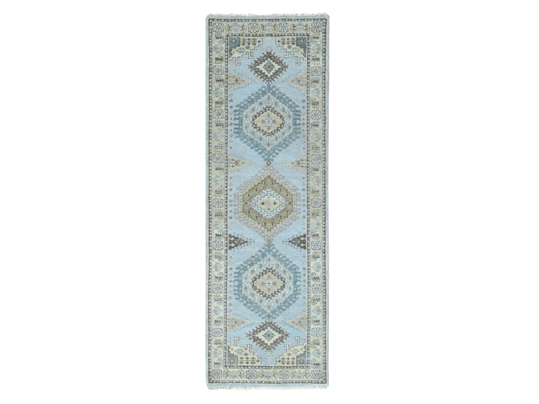 Grey 2'7" x 7'10" Tribal & Geometric Hand knotted Wool Rug - Sku: O010321