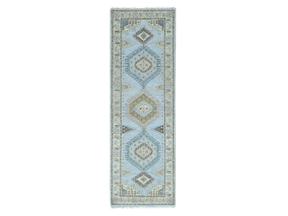 Tribal & Geometric hand-knotted wool runner in Gray & Ivory, 2'7" x 7'10" — SKU O010321