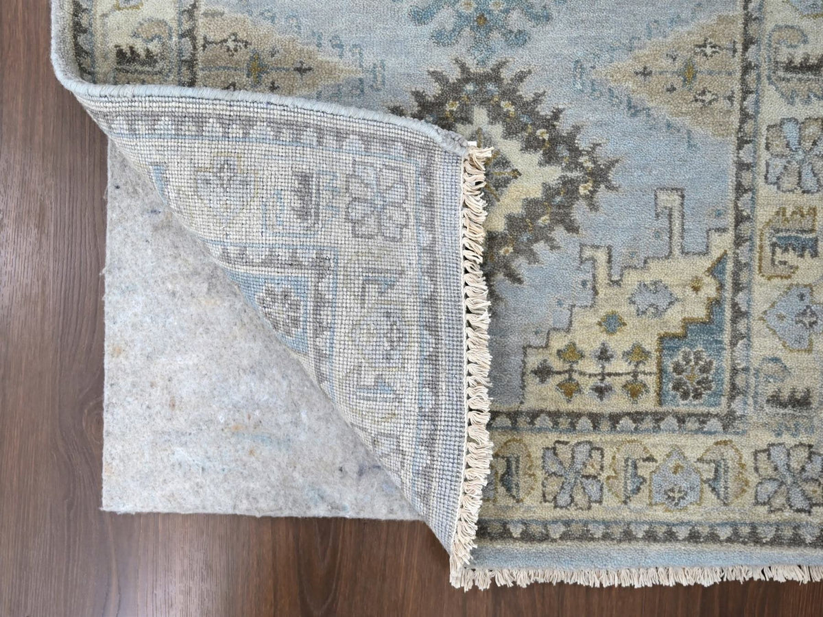 Tribal & Geometric hand-knotted wool runner in Gray & Ivory, 2'7" x 7'10" — SKU O010321 (view 3)
