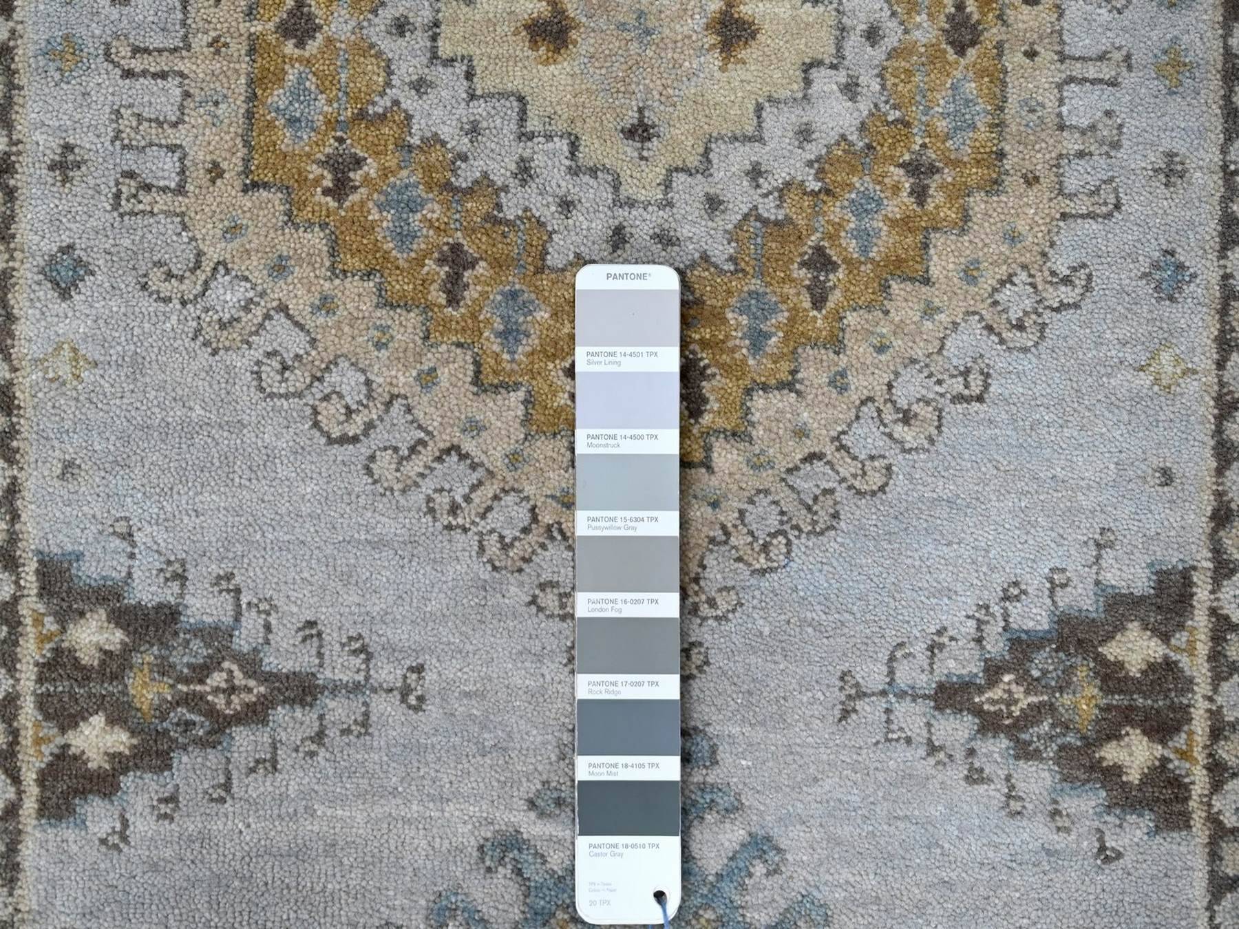 Tribal & Geometric hand-knotted wool runner in Gray & Ivory, 2'7" x 7'10" — SKU O010321 (view 4)