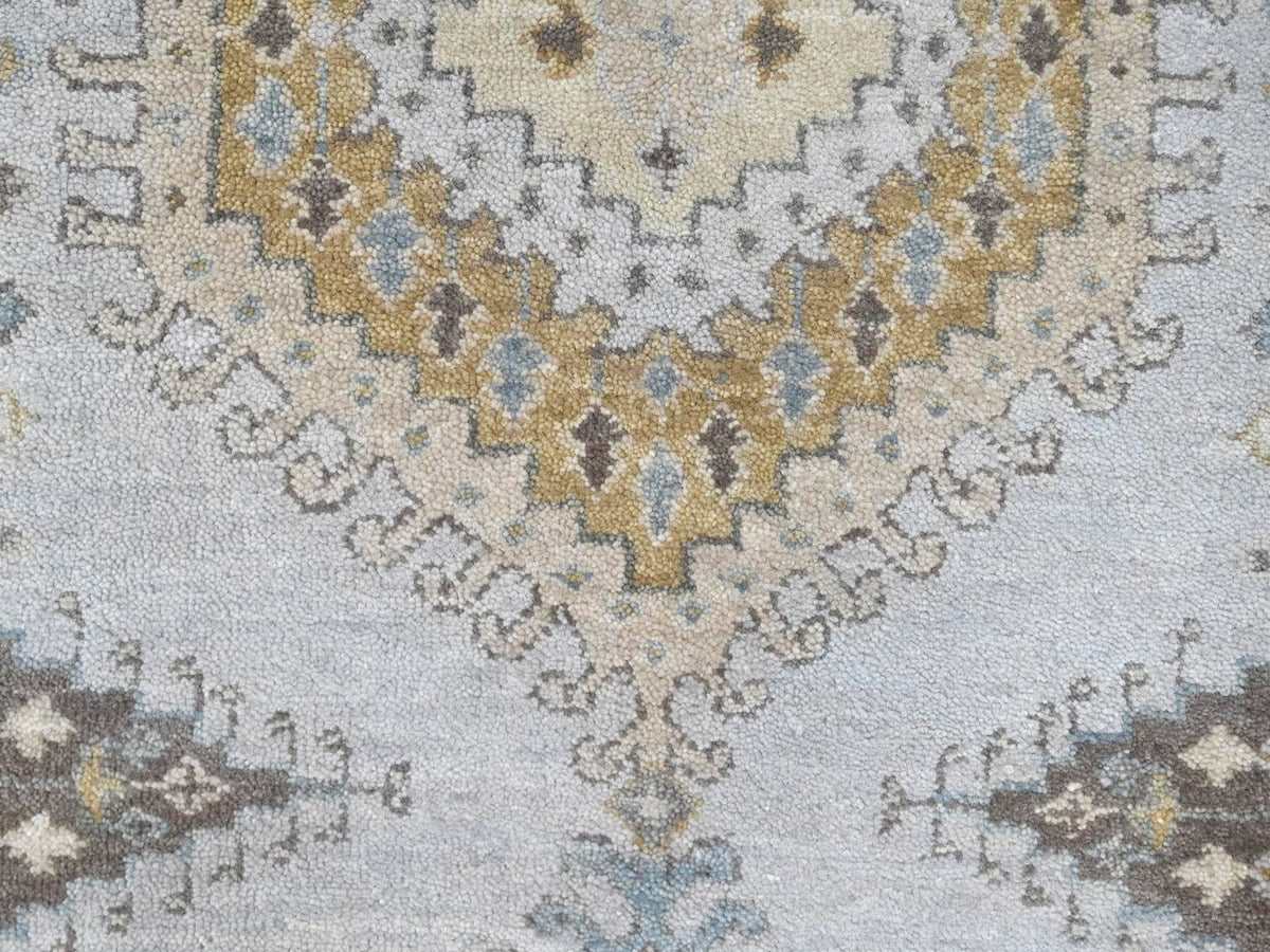 Tribal & Geometric hand-knotted wool runner in Gray & Ivory, 2'7" x 7'10" — SKU O010321 (view 5)