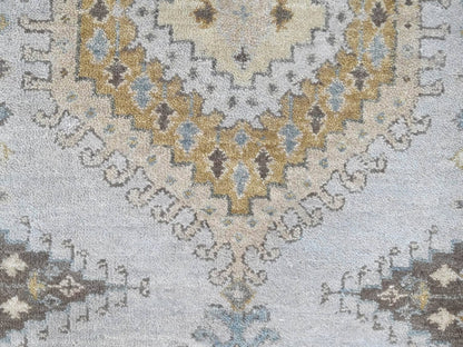 Tribal & Geometric hand-knotted wool runner in Gray & Ivory, 2'7" x 7'10" — SKU O010321 (view 5)