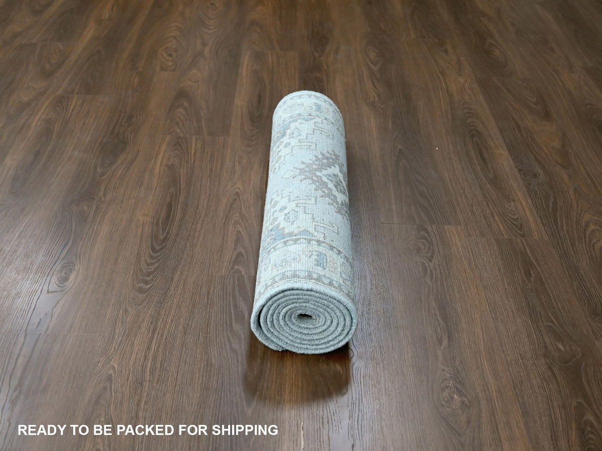 Tribal & Geometric hand-knotted wool runner in Gray & Ivory, 2'7" x 7'10" — SKU O010321 (view 6)
