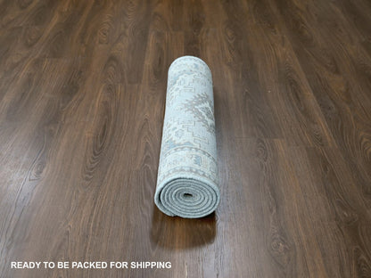 Tribal & Geometric hand-knotted wool runner in Gray & Ivory, 2'7" x 7'10" — SKU O010321 (view 6)