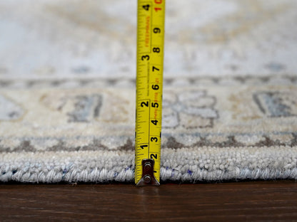 Tribal & Geometric hand-knotted wool runner in Gray & Ivory, 2'7" x 7'10" — SKU O010321 (view 7)
