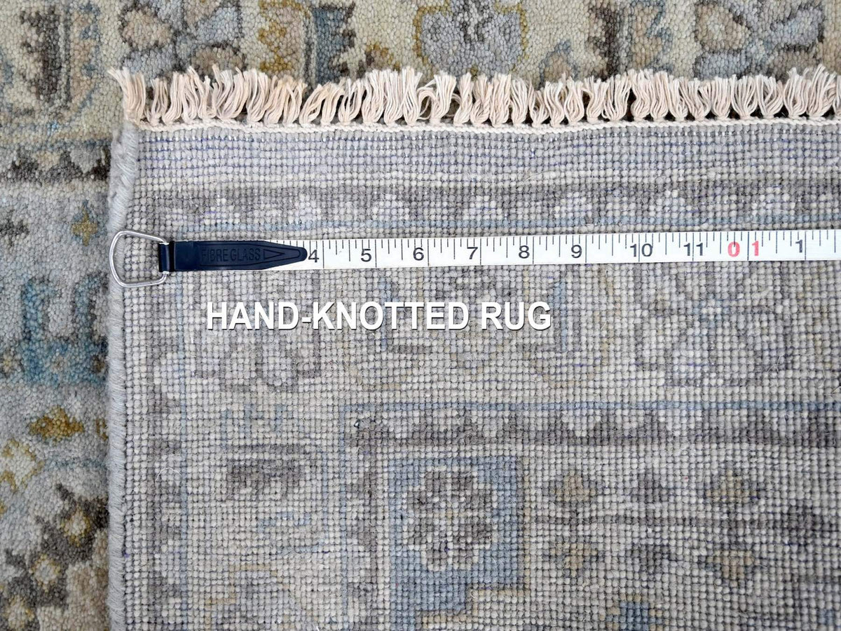Tribal & Geometric hand-knotted wool runner in Gray & Ivory, 2'7" x 7'10" — SKU O010321 (view 8)