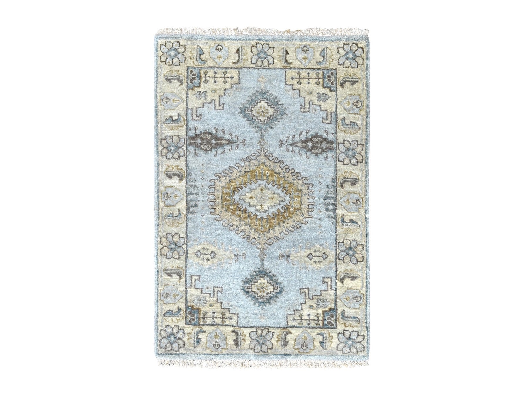 Grey 2'0" x 3'0" Tribal & Geometric Hand knotted Wool Rug - Sku: O010323