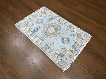 Tribal & Geometric hand-knotted wool rug in Gray & Ivory, 2' x 3' — SKU O010323 (view 2)