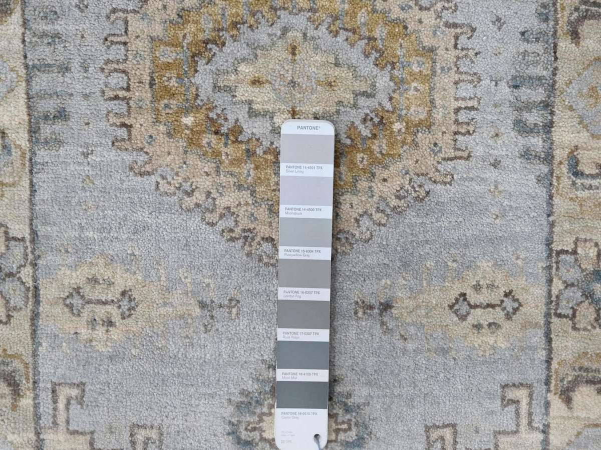 Tribal & Geometric hand-knotted wool rug in Gray & Ivory, 2' x 3' — SKU O010323 (view 3)