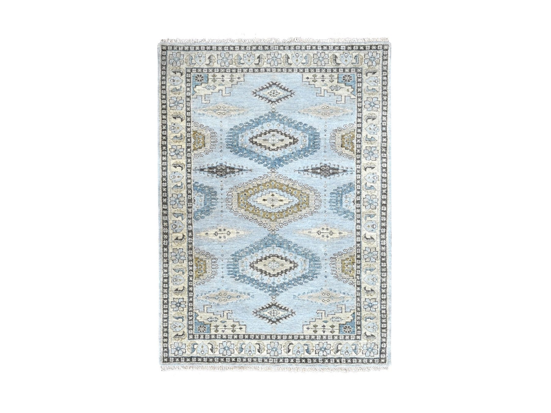 Grey 4'1" x 6'0" Tribal & Geometric Hand knotted Wool Rug - Sku: O010325