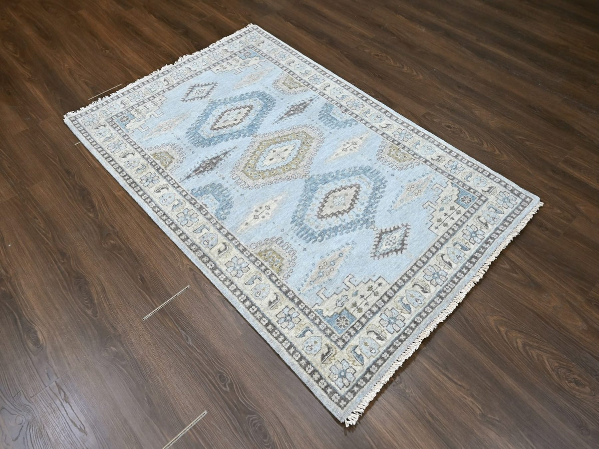 Tribal & Geometric hand-knotted wool rug in Gray & Ivory, 4'1" x 6' — SKU O010325 (view 2)