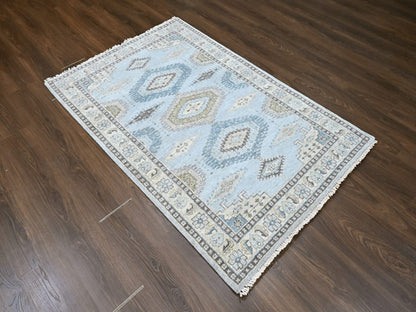 Tribal & Geometric hand-knotted wool rug in Gray & Ivory, 4'1" x 6' — SKU O010325 (view 2)