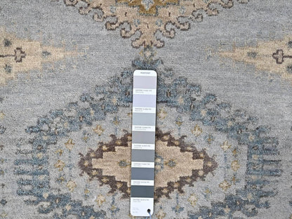 Tribal & Geometric hand-knotted wool rug in Gray & Ivory, 4'1" x 6' — SKU O010325 (view 4)