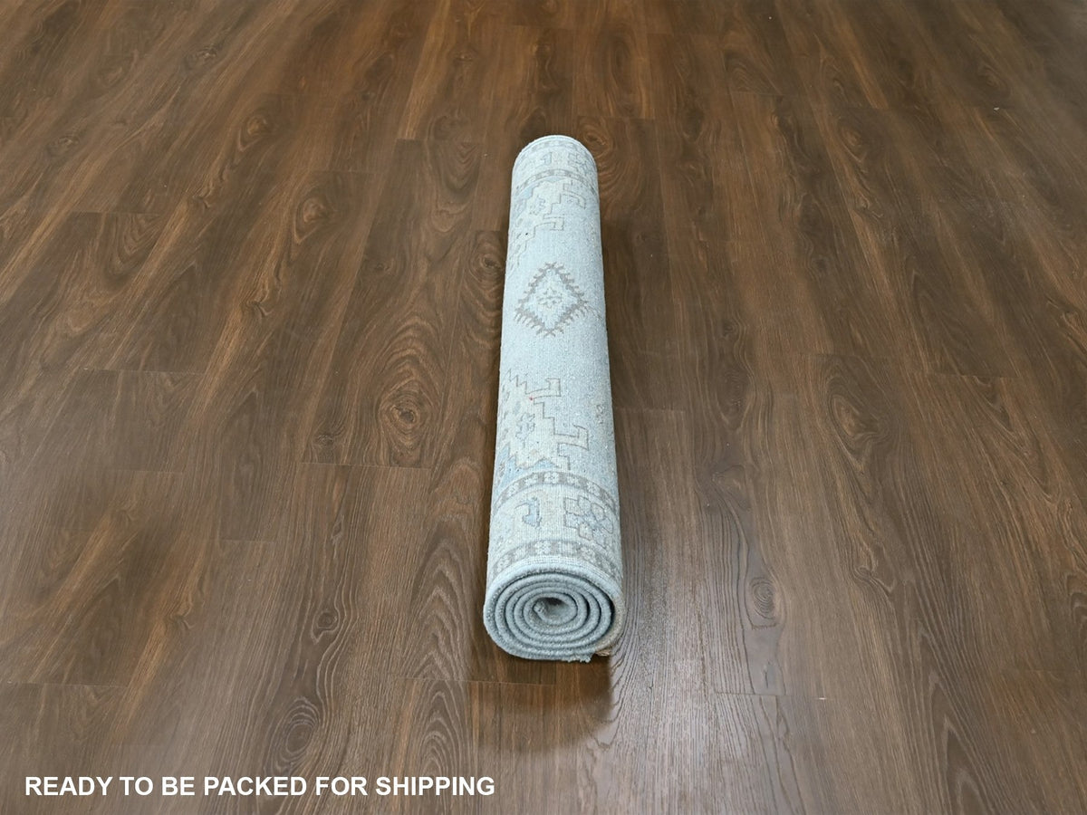 Tribal & Geometric hand-knotted wool rug in Gray & Ivory, 4'1" x 6' — SKU O010325 (view 6)