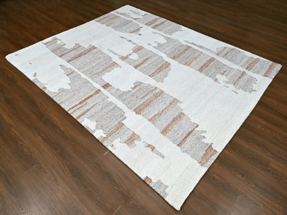 Ivory 8'2" x 10'0" Modern and Contemporary Hand knotted Wool Rug - Sku: O010335