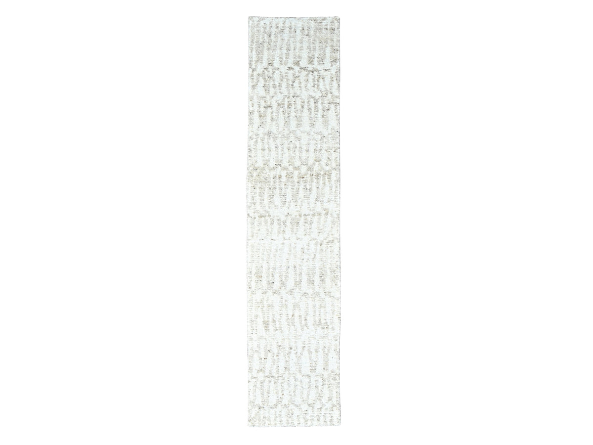 Modern / Contemporary hand-knotted wool runner in Ivory, 2'6" x 11'10" — SKU O010343