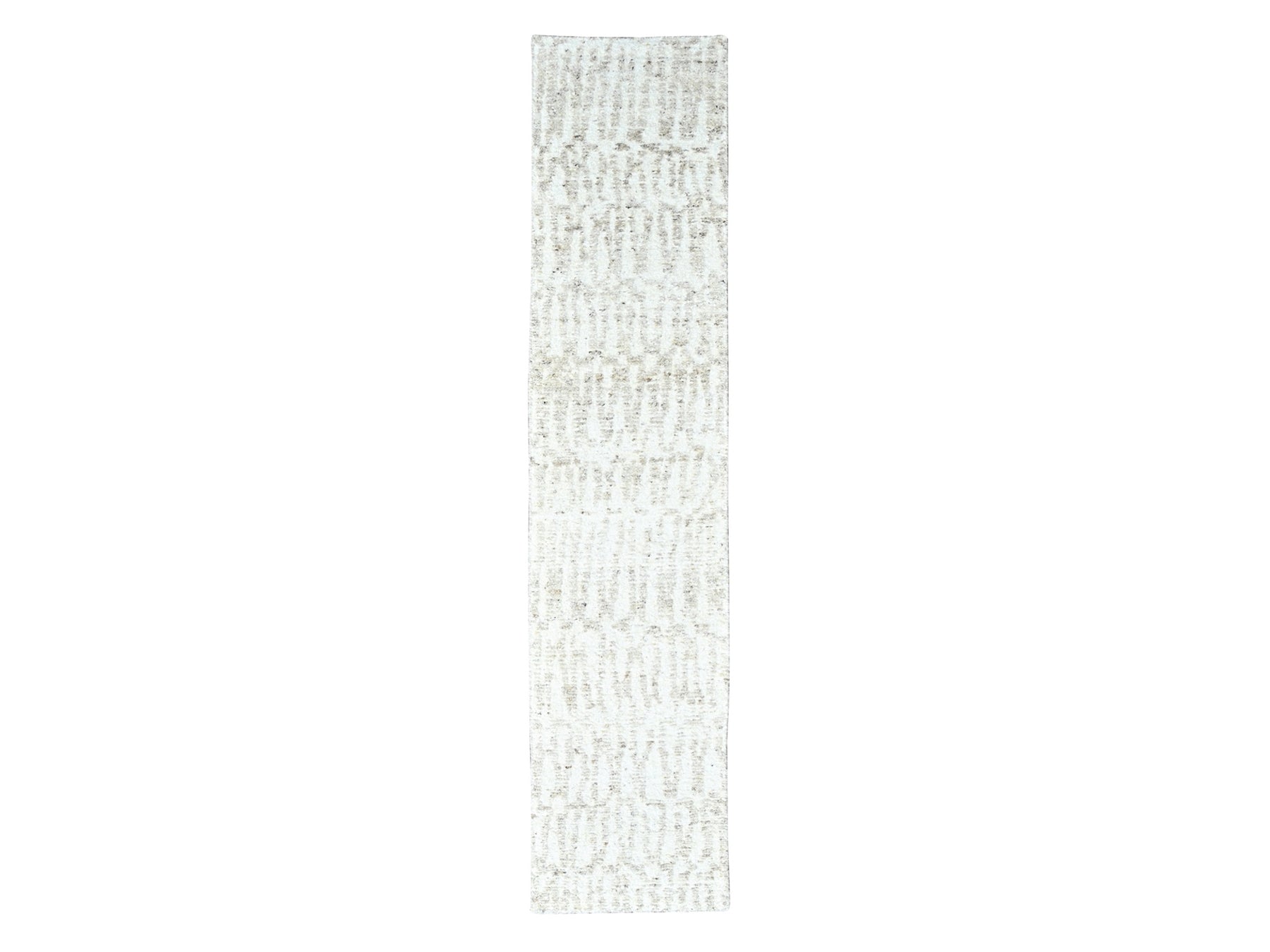 Modern / Contemporary hand-knotted wool runner in Ivory, 2'6" x 11'10" — SKU O010343