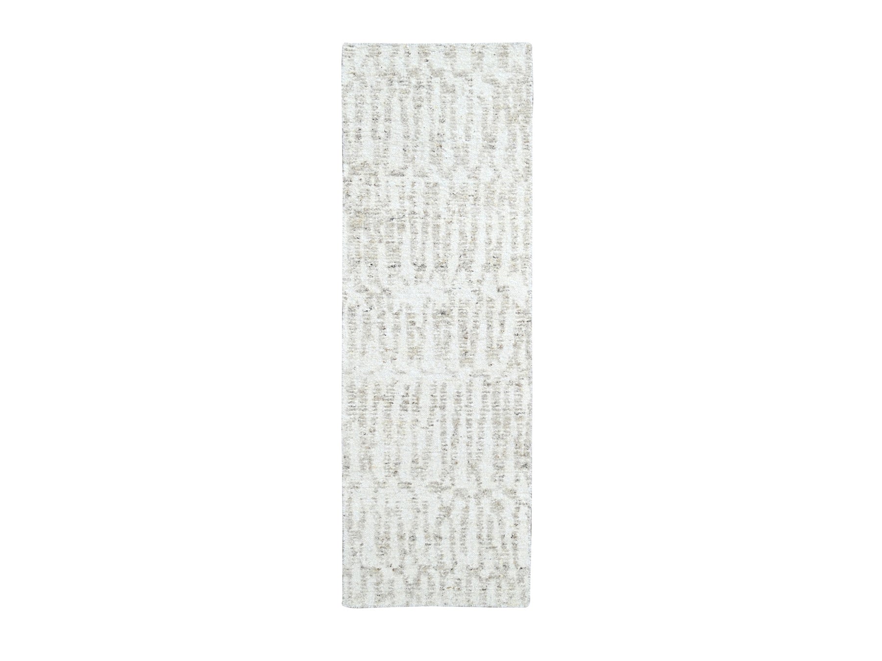 Ivory 2'6" x 7'9" Modern and Contemporary Hand knotted Wool Rug - Sku: O010345