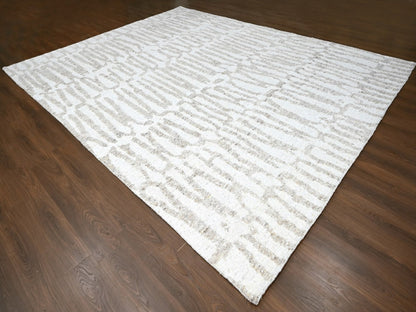 Ivory 12'2" x 14'11" Modern / Contemporary Hand knotted Wool Rug - Sku: O010351