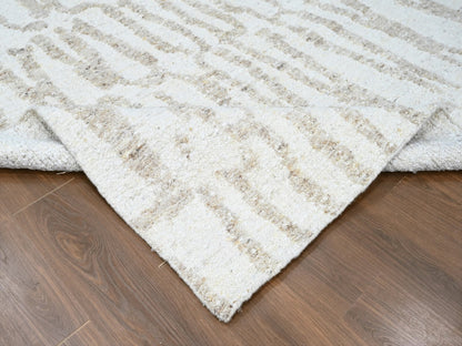 Ivory 12'2" x 14'11" Modern and Contemporary Hand knotted Wool Rug - Sku: O010351
