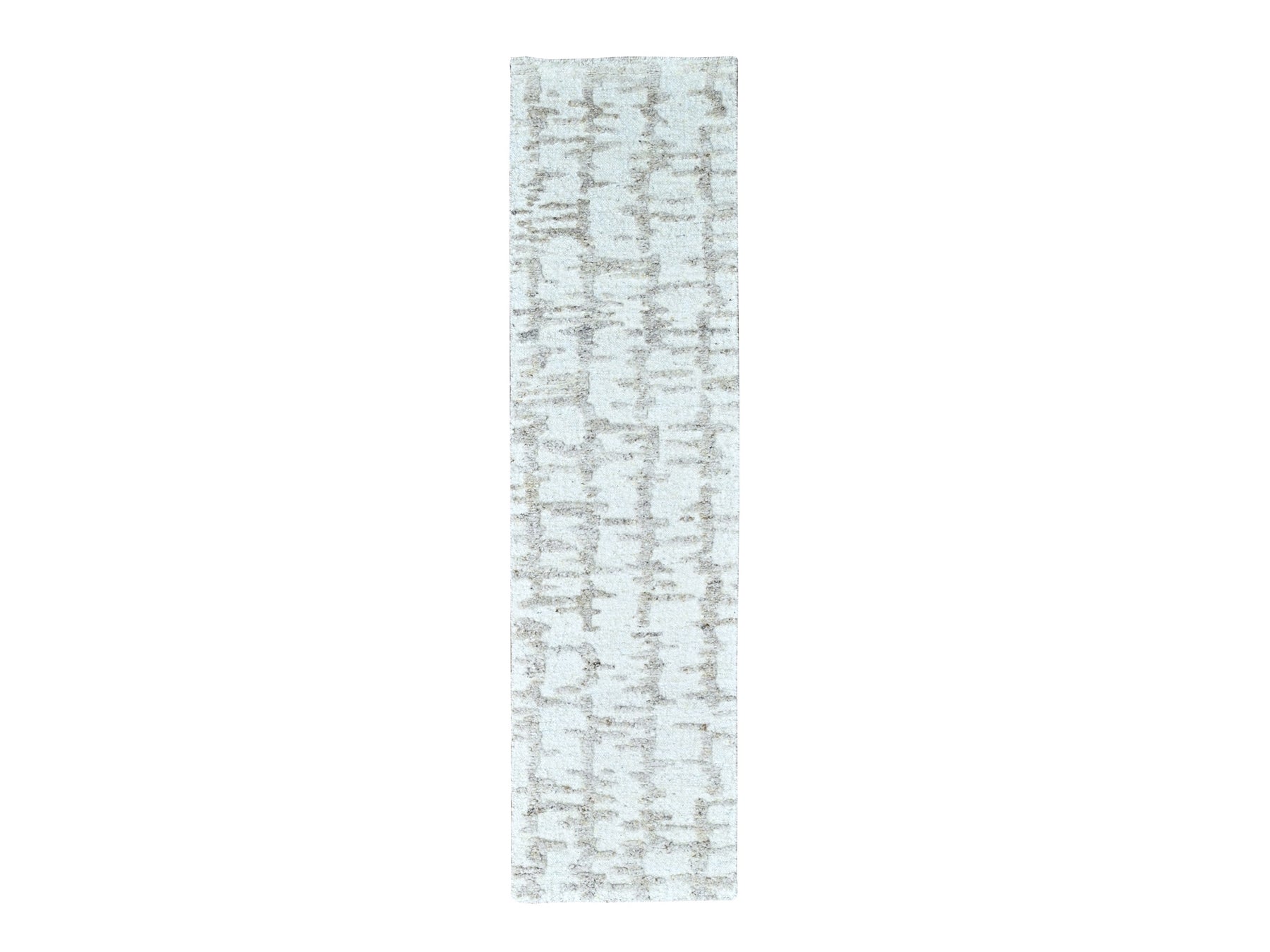 Ivory 2'7" x 9'10" Modern and Contemporary Hand knotted Wool Rug - Sku: O010354