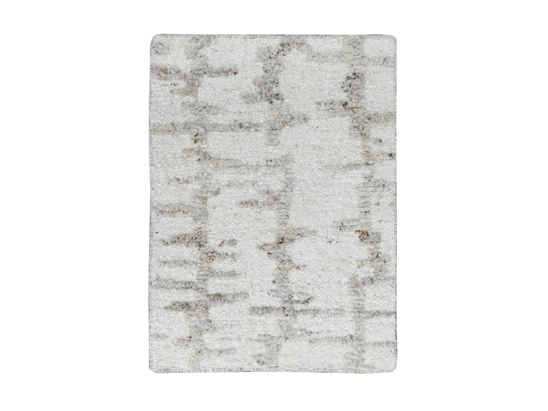 Ivory 2'0" x 2'10" Modern and Contemporary Hand knotted Wool Rug - Sku: O010356