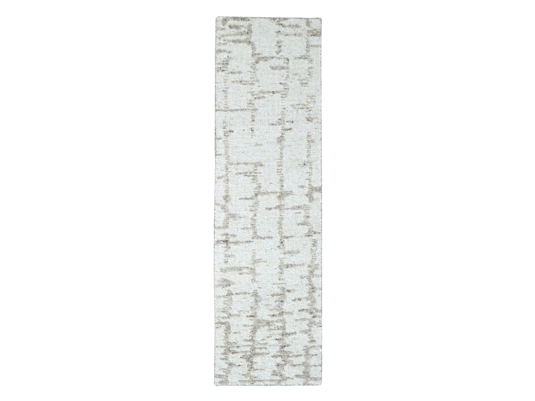 Ivory 2'6" x 8'0" Modern and Contemporary Hand knotted Wool Rug - Sku: O010357