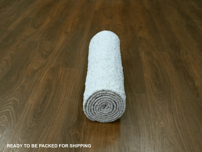 Modern / Contemporary hand-knotted wool runner in Ivory, 2'6" x 8' — SKU O010357 (view 6)