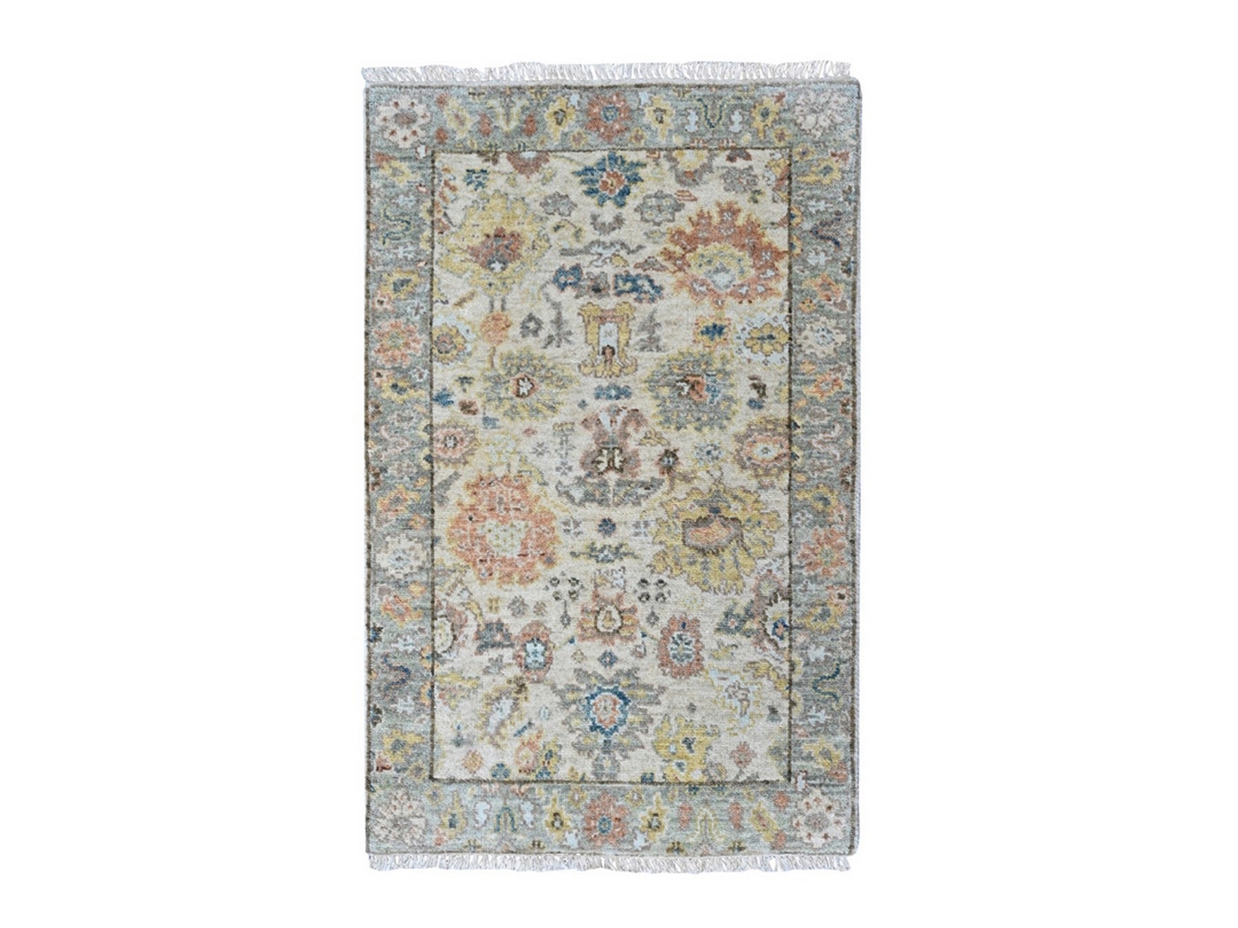 Beige 2'0" x 3'0" Oushak And Peshawar Hand knotted Wool Rug - Sku: O010363