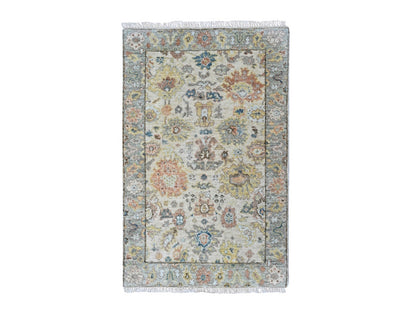 Beige 2'0" x 3'0" Oushak And Peshawar Hand knotted Wool Rug - Sku: O010363