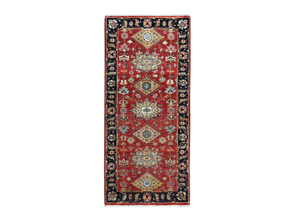 Heriz hand-knotted wool runner in Red & Midnight Blue, 2'7" x 5'11" — SKU O010364